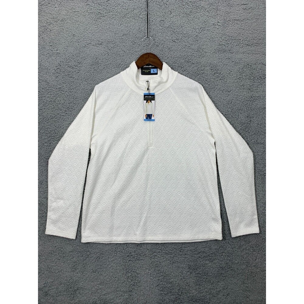 NWT EDDIE BAUER White Polar Fleece 1/4 Zip Long Sleeve Sweater Large $70 MSRP - Picture 2 of 11